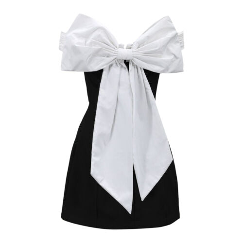 Tie Bow Mini Dress Women Fashion Off Shoulder High Waist Sleeveless Y2