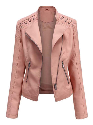 Women's Faux Leather Jackets Autumn Winter Long Sleeve Zipper Slim Mot