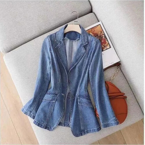 Vintage Suit Women Jeans Jacket Casual Tops Loose Short Denim Blazer O