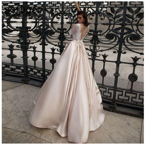 Elegant Satin Wedding Dresses With Pocket Vestidos Noiva Lace Half Sle