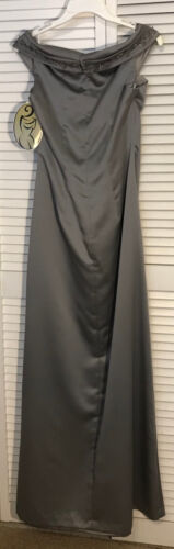 Watters & Watters Women Satin Gray Silver Lace Sleeveless Full-Length