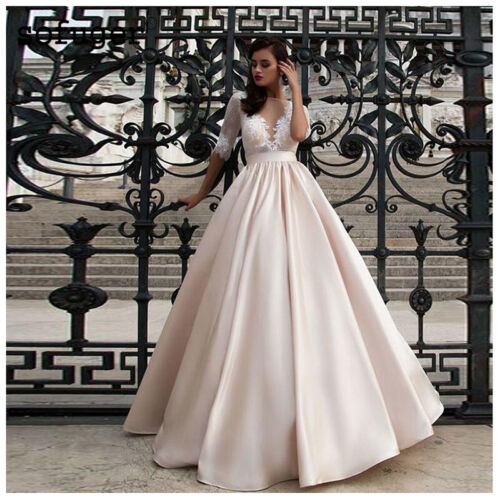 Elegant Satin Wedding Dresses With Pocket Vestidos Noiva Lace Half Sle