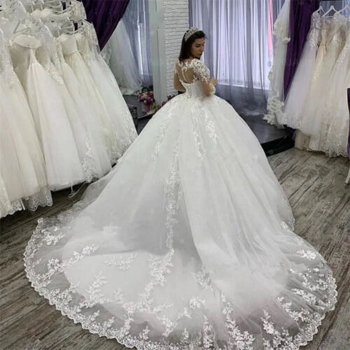 Custom Made Elegant Long Sleeves Plus Size Wedding Dress White Robe De