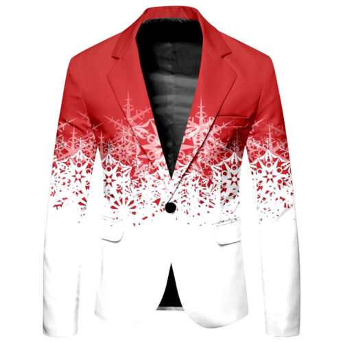 Blazer Men's Christmas 2 Piece Suit Set Snowflake Print Suit Jacket An