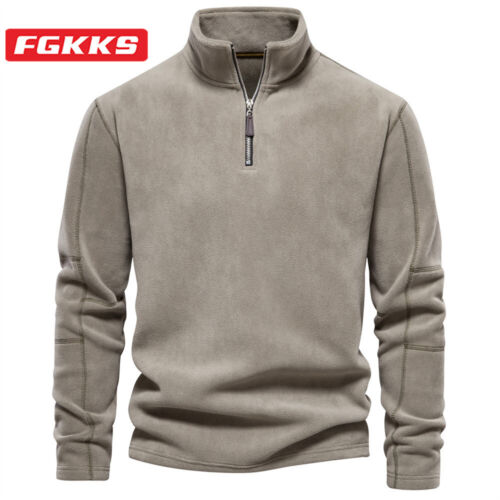 FGKKS 2023 Outdoor Casual Hoodie Sweatshirt Men's Warm Zipper Collar T