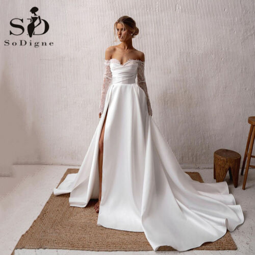 SoDigne Elegant Modern Wedding Dresses Sweetheart Lace Long Sleeves Br