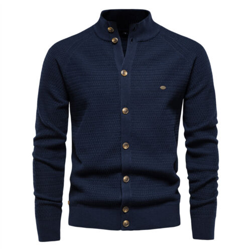 AIOPESON Knitted Mens Cardigan Cotton High Quality Button Mock Neck Sw