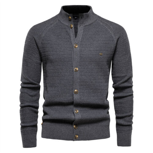 AIOPESON Knitted Mens Cardigan Cotton High Quality Button Mock Neck Sw