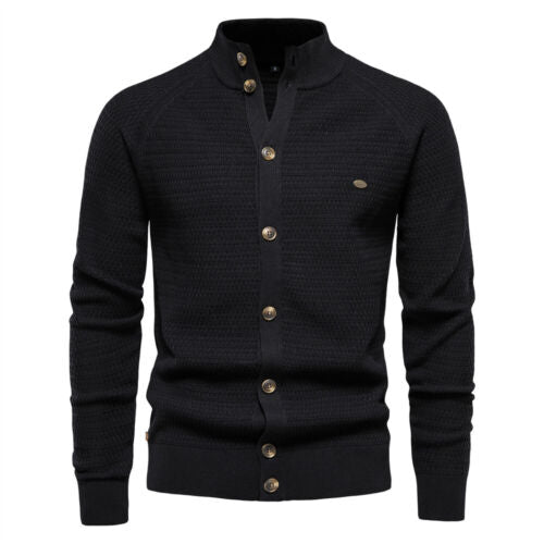 AIOPESON Knitted Mens Cardigan Cotton High Quality Button Mock Neck Sw