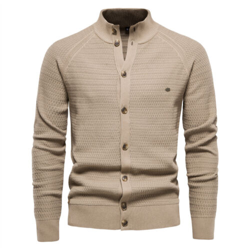 AIOPESON Knitted Mens Cardigan Cotton High Quality Button Mock Neck Sw