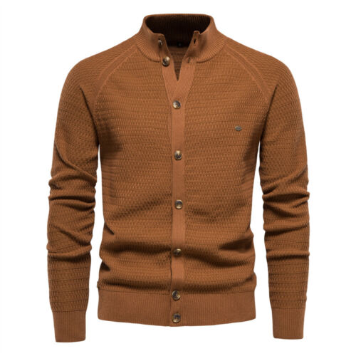 AIOPESON Knitted Mens Cardigan Cotton High Quality Button Mock Neck Sw