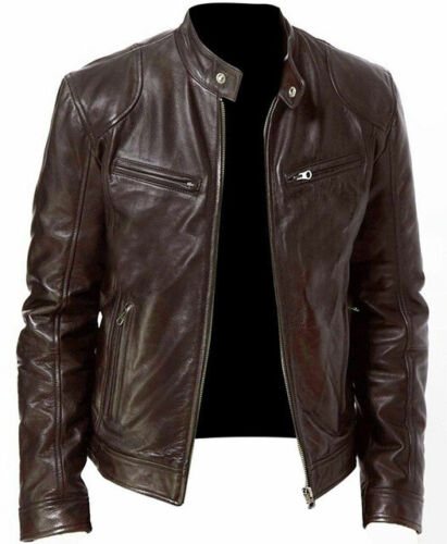 Fashion Mens Leather Jacket Slim Fit Stand Collar PU Jacket Male Anti-