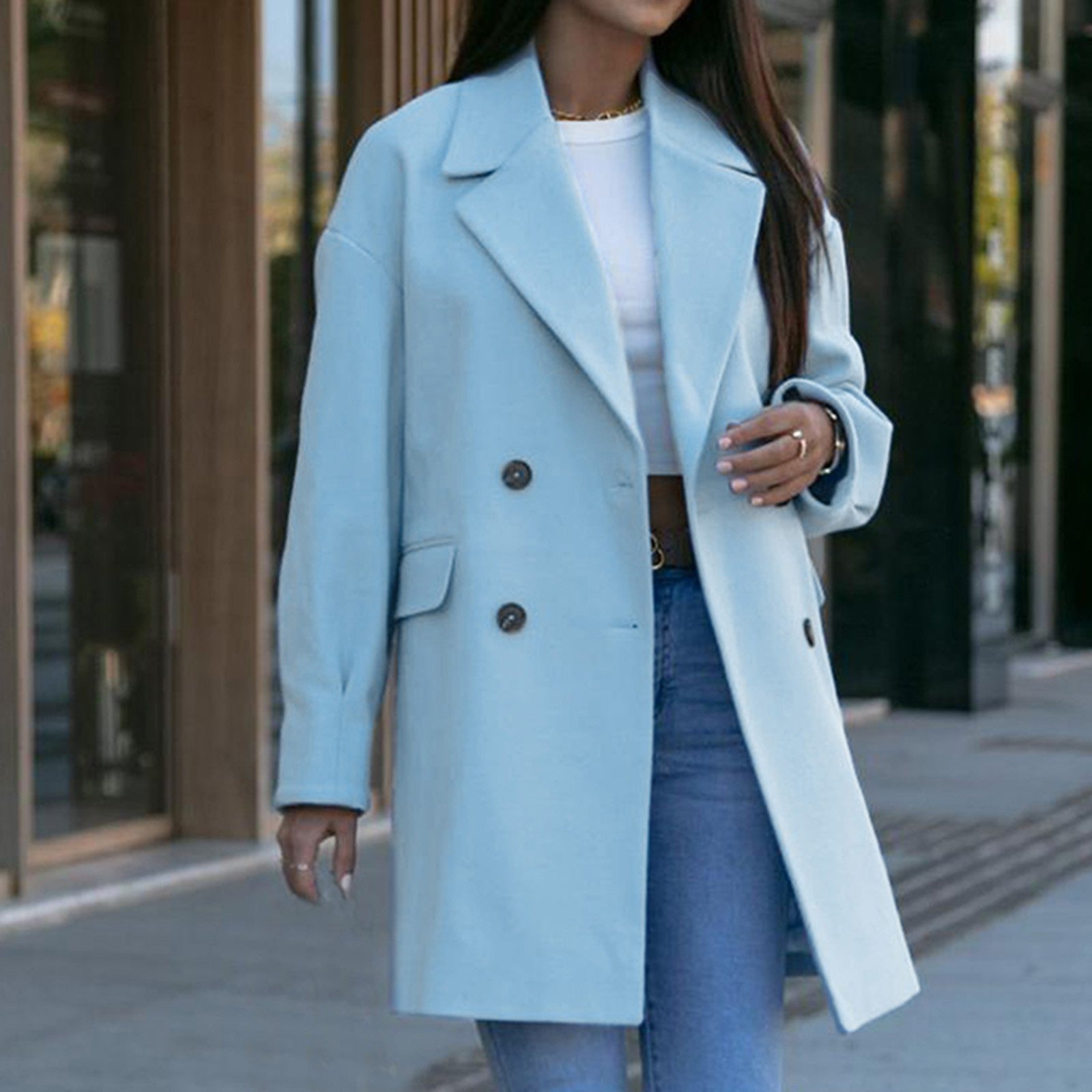 Womens Autumn Winter Elegant Solid Color Overcoat Long Sleeve Turndown Collar D image 0
