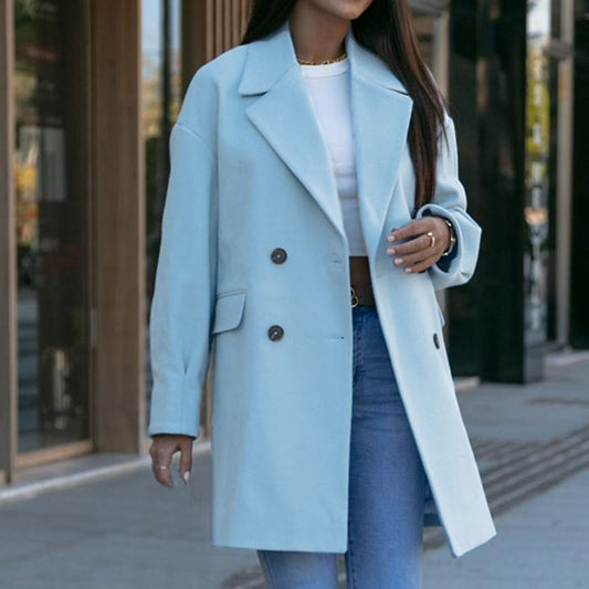 Womens Autumn Winter Elegant Solid Color Overcoat Long Sleeve Turndown Collar D image 0