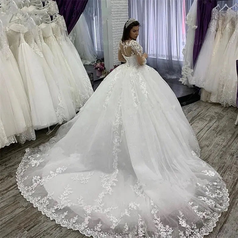 Custom Made Elegant Long Sleeves Plus Size Wedding Dress White Robe De Mariee 2 image 1