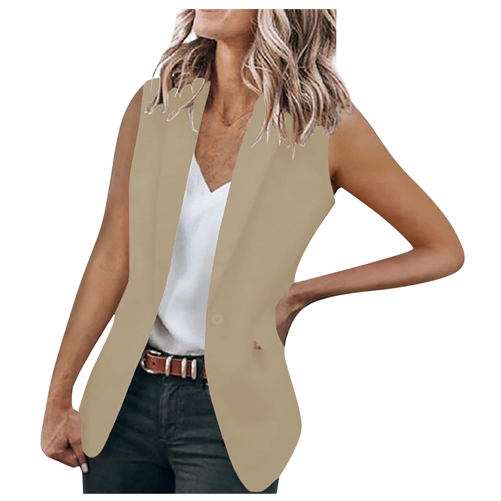 Fashion Office Blazer Vest Women Summer 2022 Turn-down Collar Single Button Was image 2