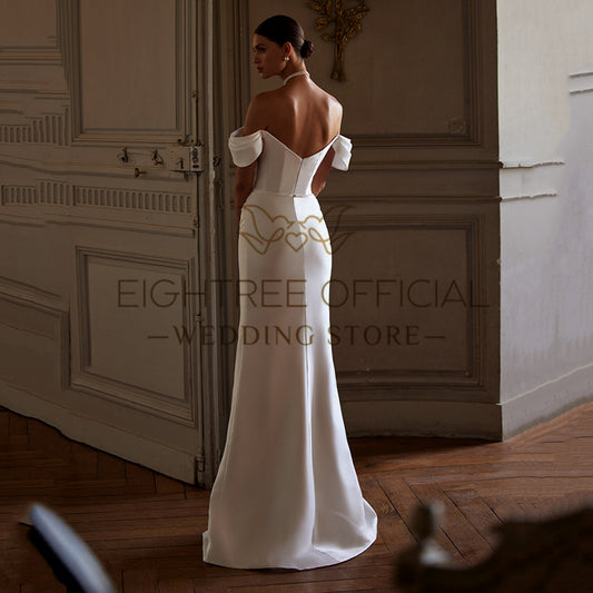 Eightree White Mermaid Wedding Dresses Off The Shoulder Lace Bridal Dress Elega image 0