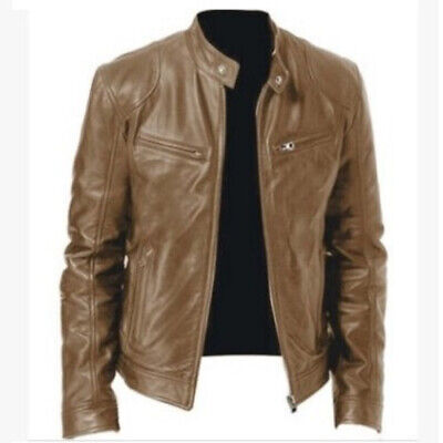 Fashion Mens Leather Jacket Slim Fit Stand Collar PU Jacket Male Anti-