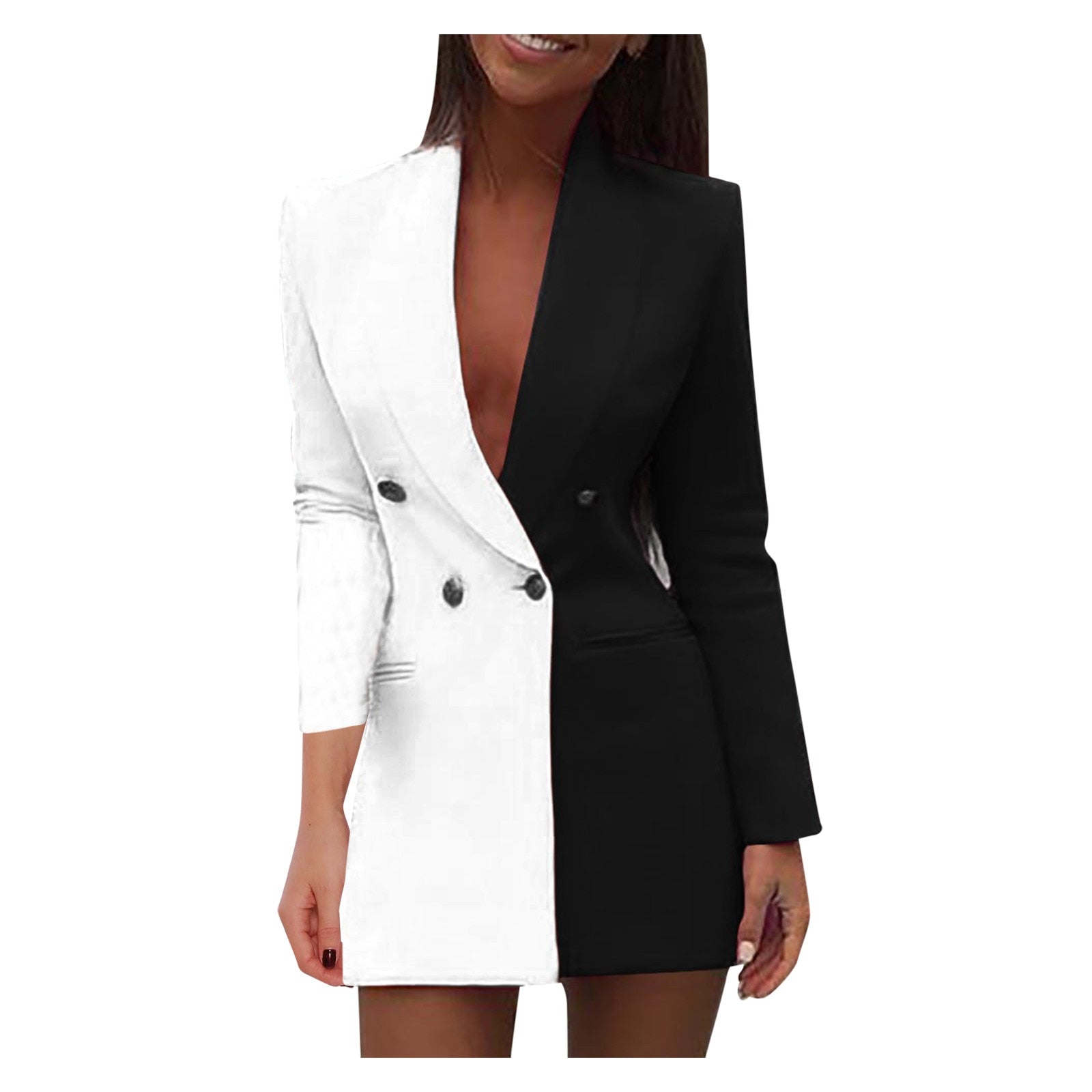 Women Blazer 2020 Winter Slim Long Sleeve Elegant Female Suit Double Black Whit image 6