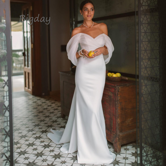 Elegant Sweetheart Mermaid Wedding Dress Women White Off The Shoulder Open Back image 0