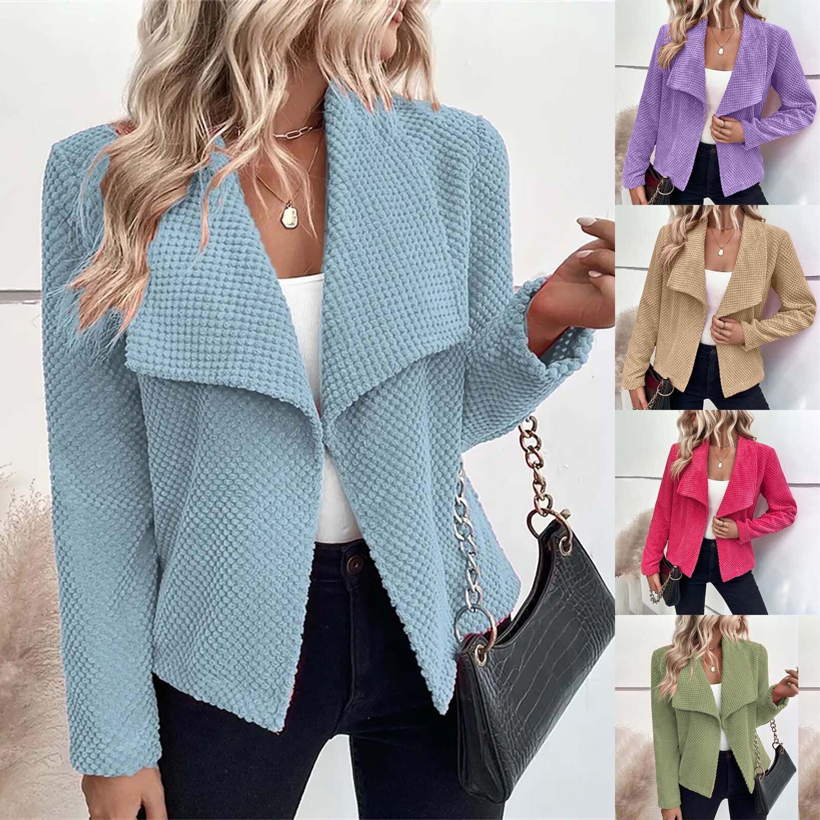 2023 European And American Autumn And Winter Lapel Solid Color Long Sleeved Sim image 0