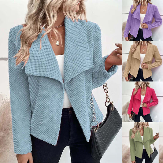 2023 European And American Autumn And Winter Lapel Solid Color Long Sleeved Sim image 0