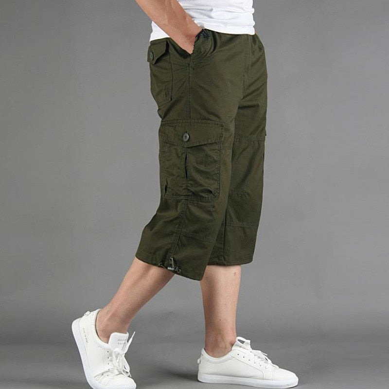 Long Length Cargo Shorts Men Summer Casual Cotton Multi Pockets Hot Breeches Cropped Trousers Military Camouflage Shorts 5XL