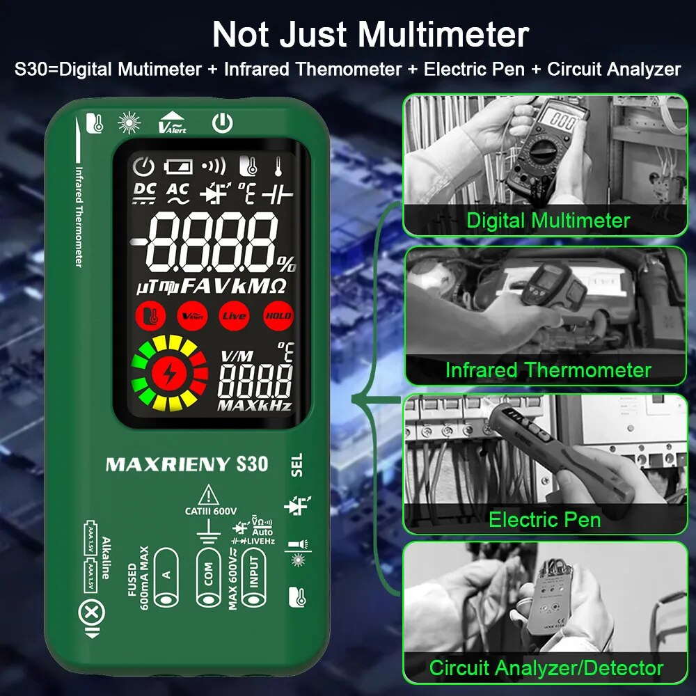 MAXRIENY Digital Multimeter Infrared Thermometer Rechargeable Voltmeter 9999 Co image 5