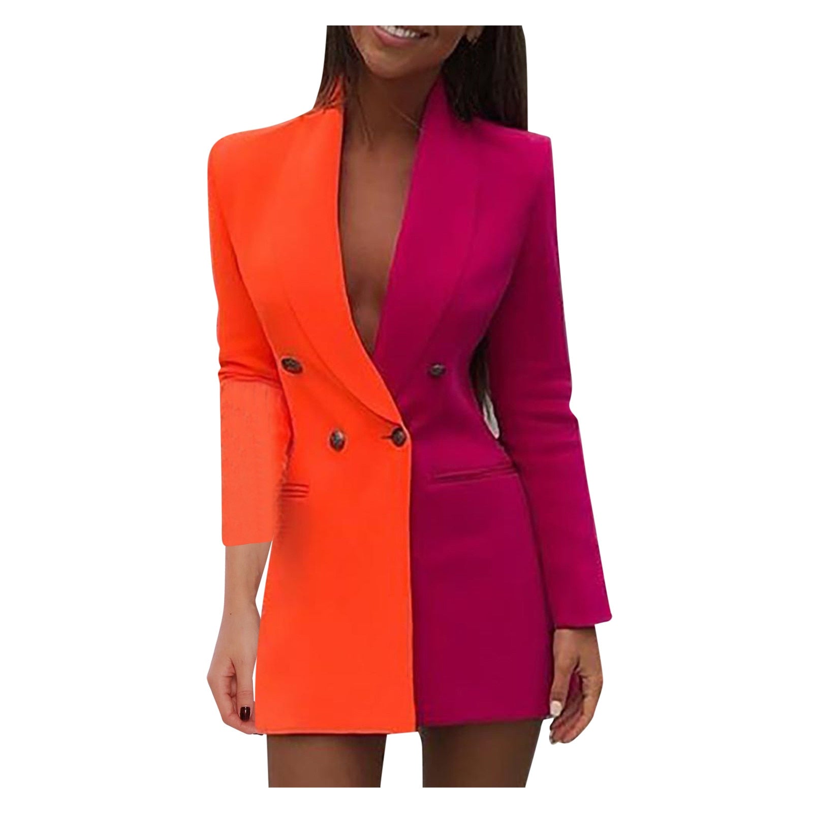 Women Blazer 2020 Winter Slim Long Sleeve Elegant Female Suit Double Black Whit image 7