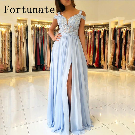 Fortunate Side Split Bridesmaid Dresses Off Shoulder Appliques Party Gowns Chiffon Wedding Guest Maid of Honor Dress Custom Made