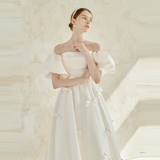 Wedding Dress Women Off the Shoulder Long Bridesmaid Prom Dress White Wedding P image 0