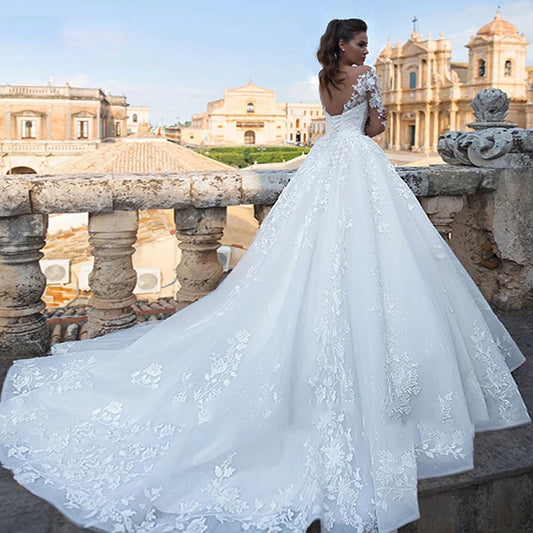 Elegant Wedding Dresses 2023 Illusion Long Sleeve White Ivory Applique Lace Lad image 0
