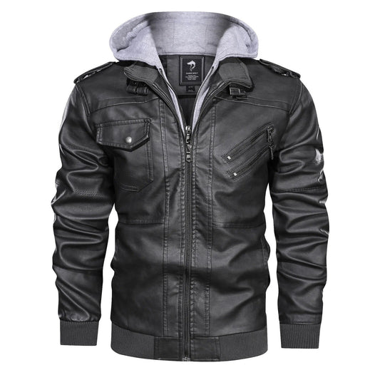 Men Hooded Leather Jackets Slim Casual Leather Coats New Fashion Male Street We