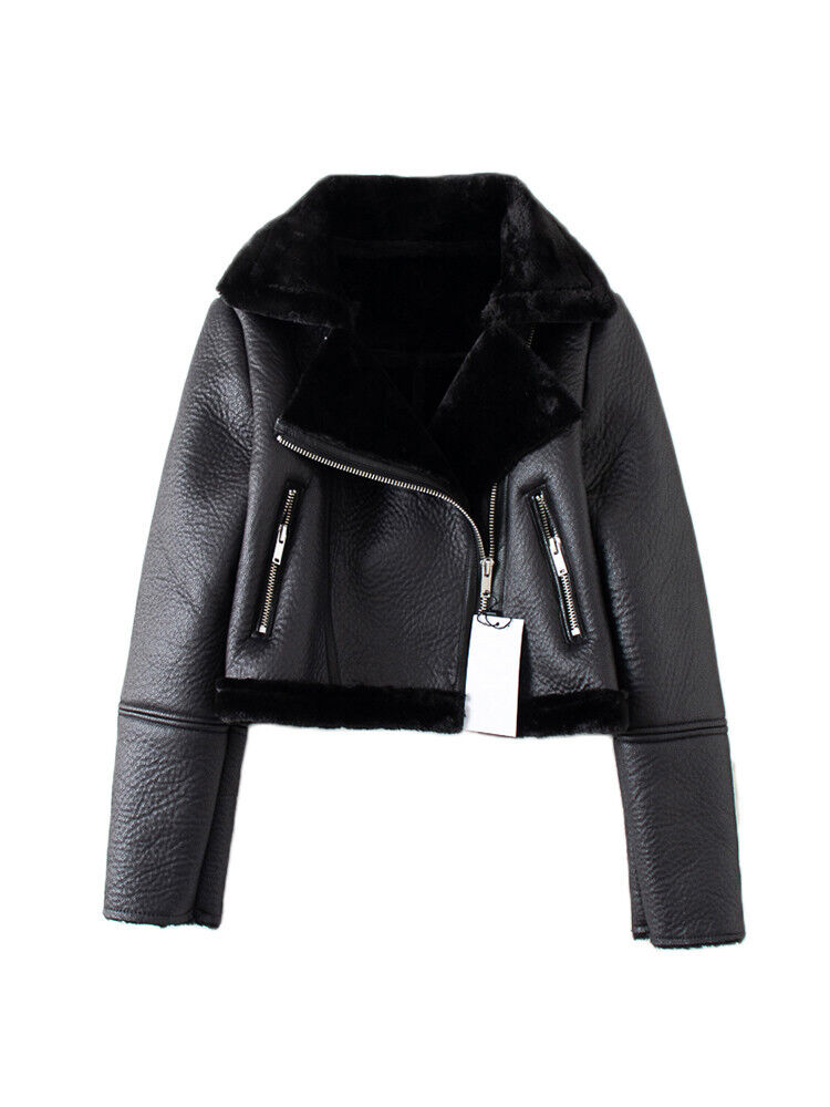 Streetwear Women Thick Warm Faux Leather Fur Short Jacket Autumn Winter Female