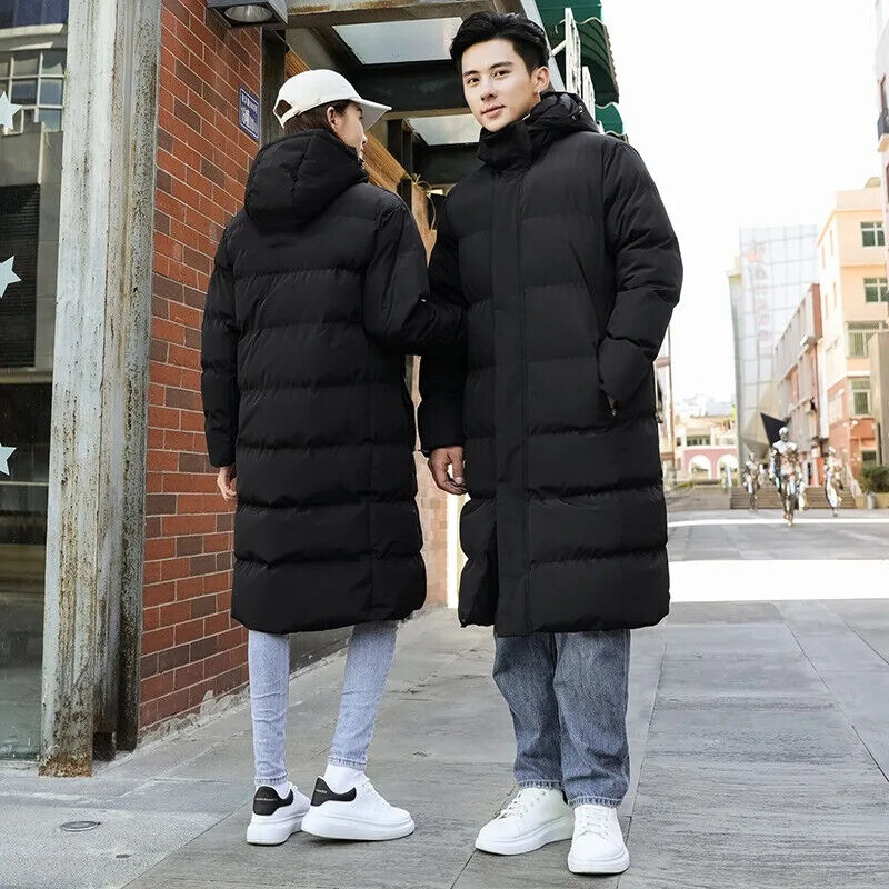 2024 Fashion Korean Parkas Men's Long Jacket Warm Thickened Cotton Hooded Parka