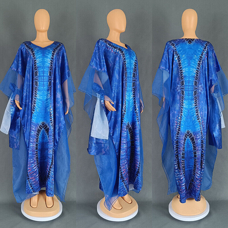 Bohemian Ethnic Kaftan Women African Print Dresses Evening Gown Mesh Party Robe