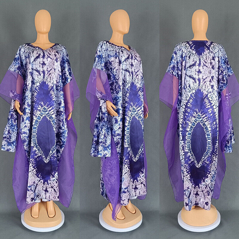 Bohemian Ethnic Kaftan Women African Print Dresses Evening Gown Mesh Party Robe