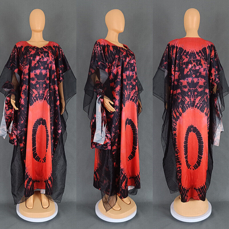 Bohemian Ethnic Kaftan Women African Print Dresses Evening Gown Mesh Party Robe