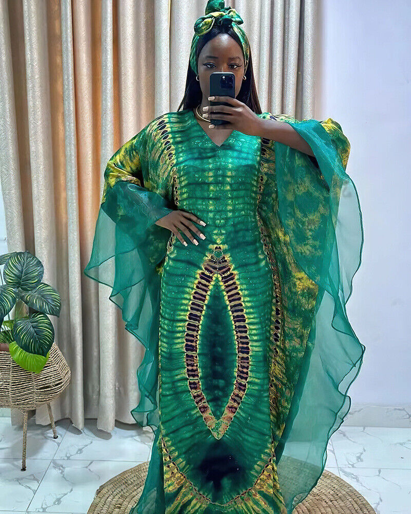 Bohemian Ethnic Kaftan Women African Print Dresses Evening Gown Mesh Party Robe