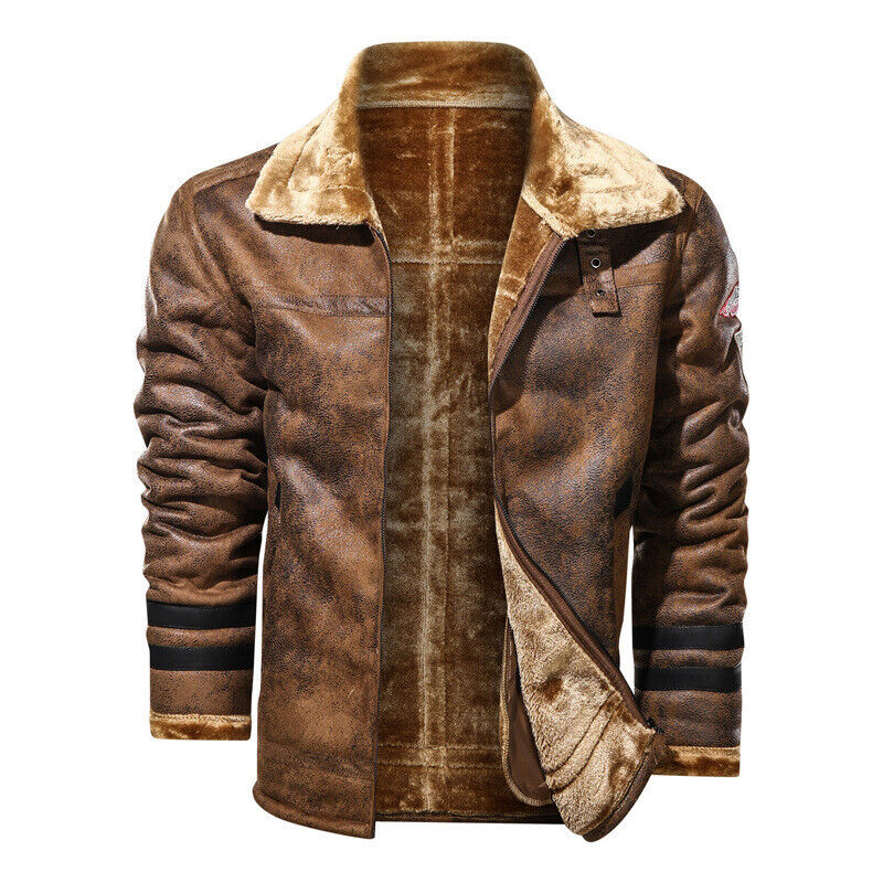 Winter Men's Jacket Fur Leather Suede Coat Male Retro Thicken Leather Motorcycl