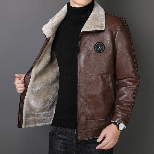 Mens Outwear Fleece Fur Collar Windbreaker Coat Male Pu Jacket Men Thick Warm C