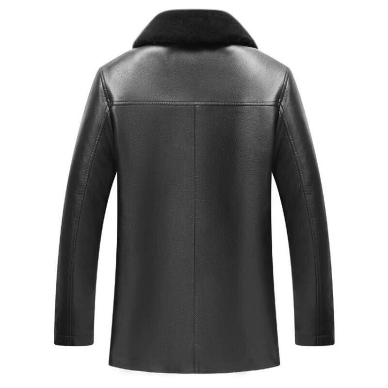 Winter Fur Collar Leather Jacket Men's Button Pu Leather Men Large Size Loose P