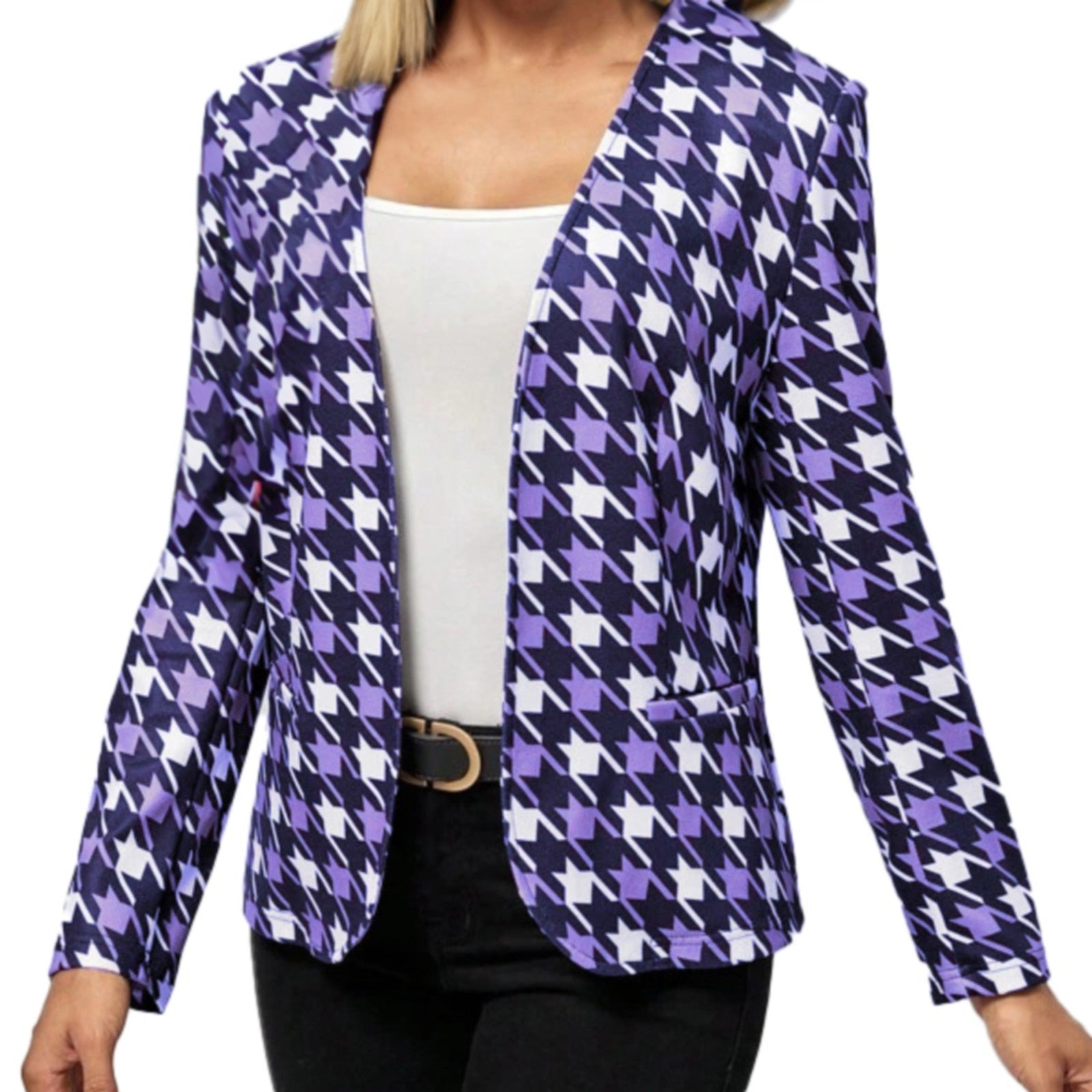 Ladies V Neck Long Sleeve Printed Suit Jacket Fashion Cardigan Top Casual Winte image 0