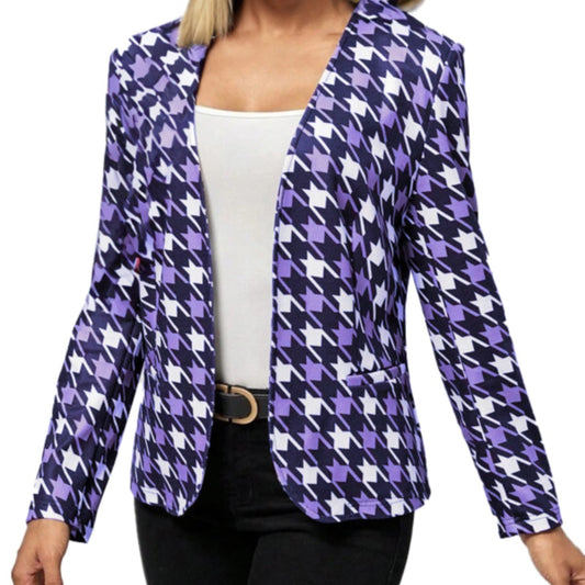 Ladies V Neck Long Sleeve Printed Suit Jacket Fashion Cardigan Top Casual Winte image 0
