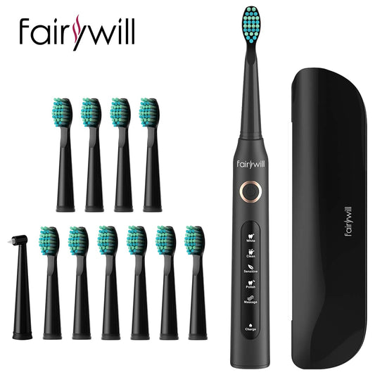 Fairywill Electric Sonic Toothbrush FW-507 USB Charge Rechargeable Adult Waterp