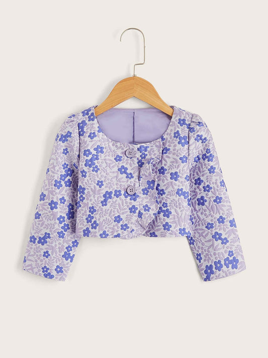 Toddler Girls Floral Embroidery Button Up Jacket