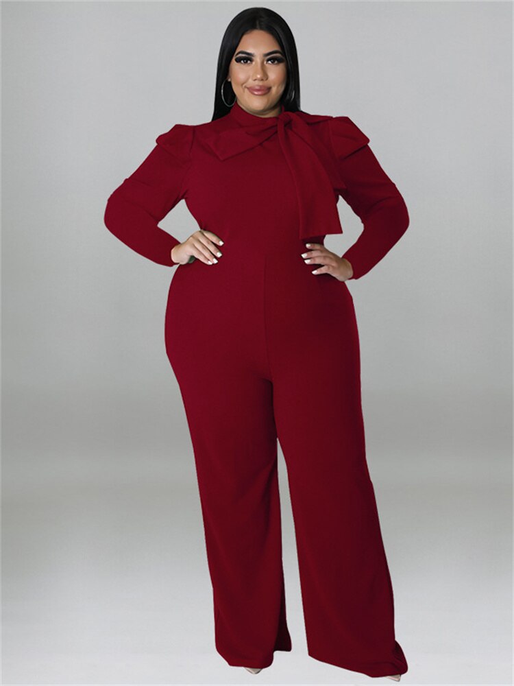 Wmstar Plus Size Women Clothes Jumpsuit Fall Solid With Bow Office Ladies Romper