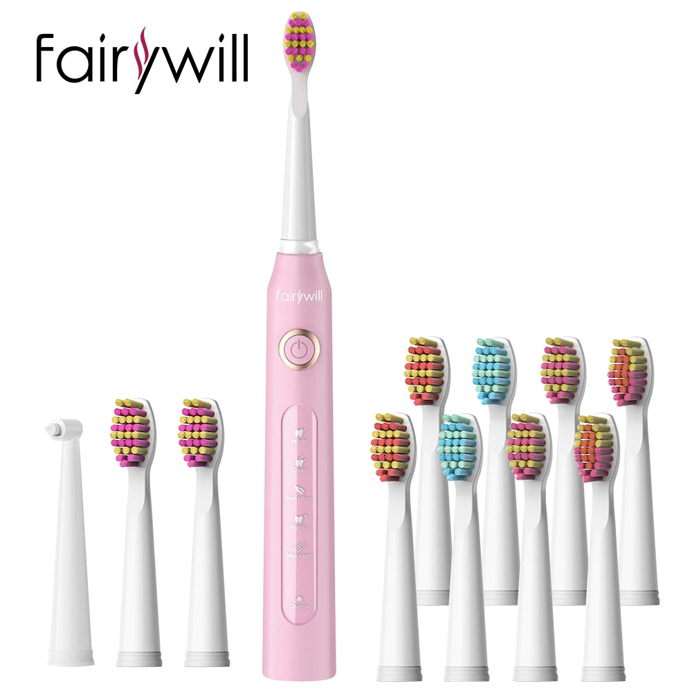 Fairywill Electric Sonic Toothbrush FW-507 USB Charge Rechargeable Adult Waterp