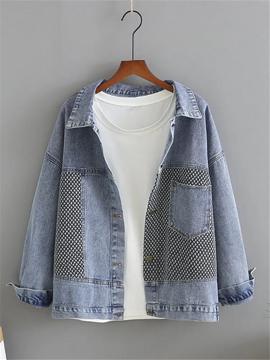 Plus Size Clothese For Spring And Autumn Denim Jacket Long Sleeved Small part O