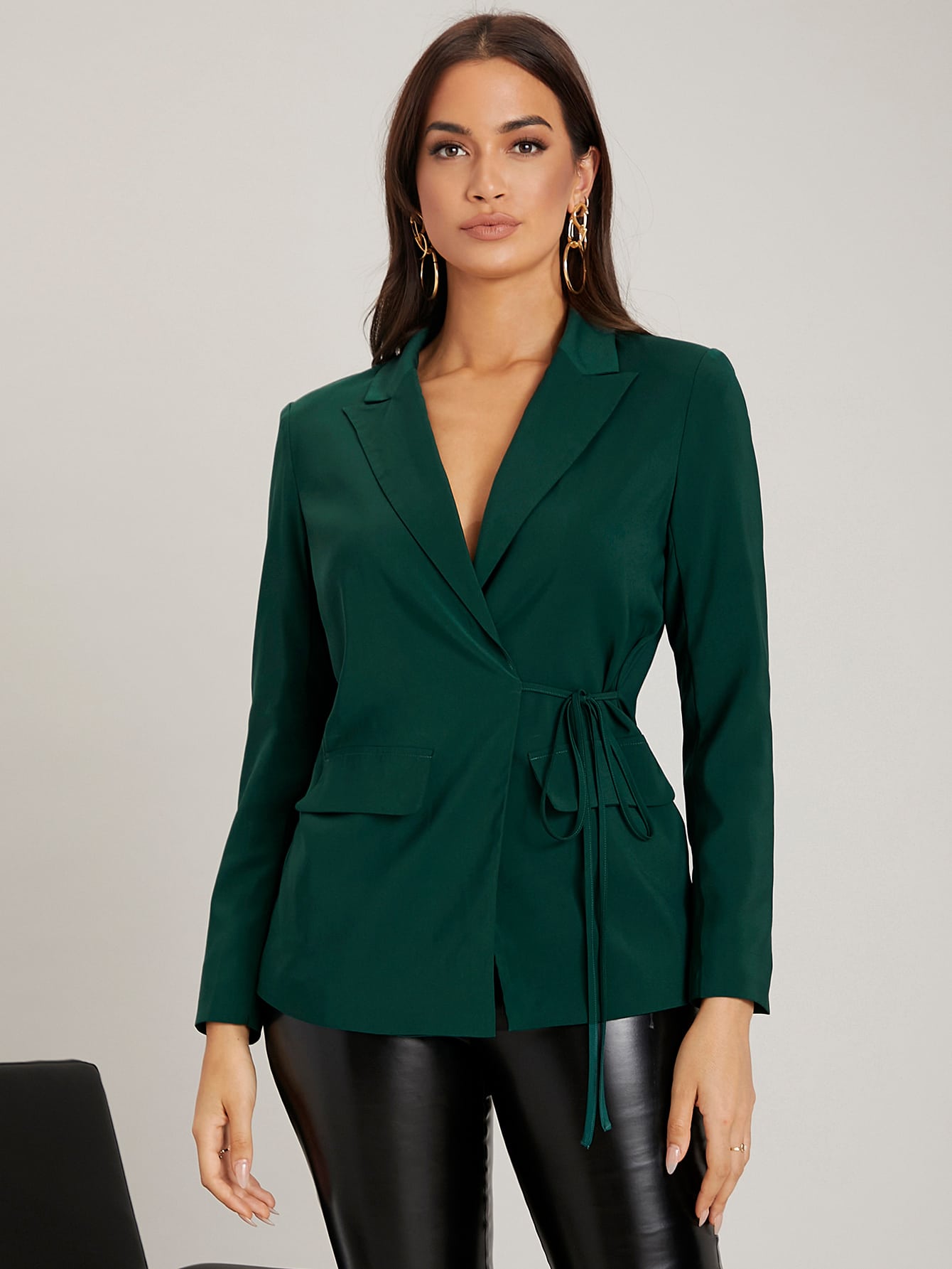 Peak Neck Tie Side Wrap Blazer